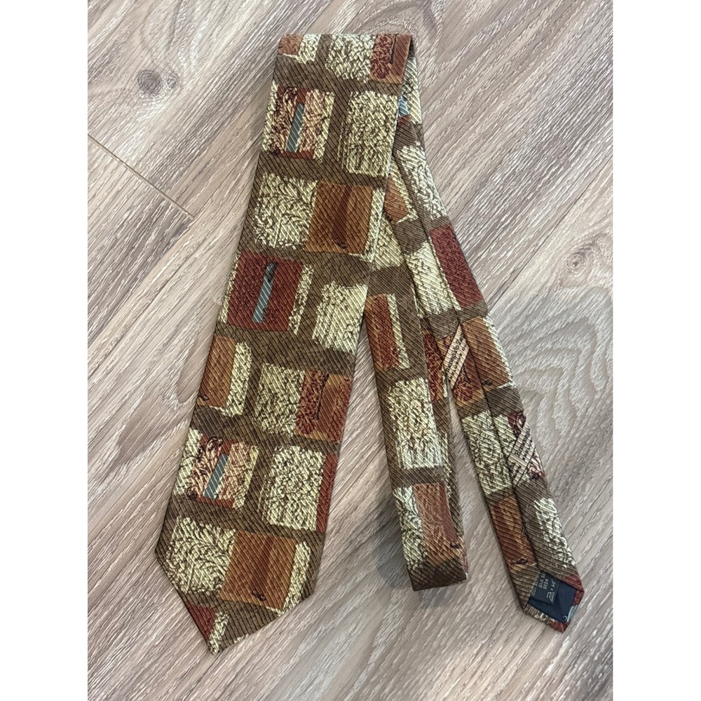 Ermenegildo Zegna Silk Tie Brown Rust Gold Geometric Ribbed Made in Italy